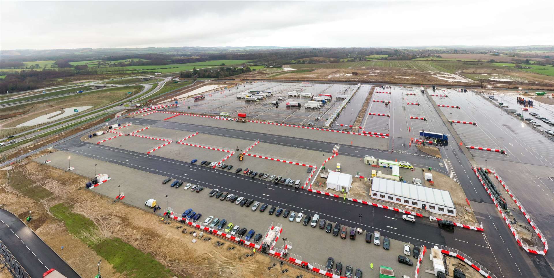 Customs checks will begin at the Sevington lorry park next weekend, a week behind schedule. Picture: Esprit Drone Services