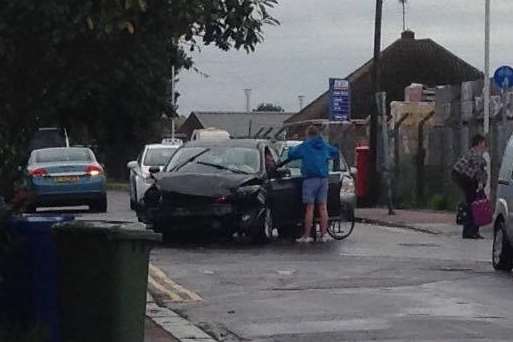 The accident on Hope Street, Sheerness, at the just after midday. Pic: Oliver Edwards