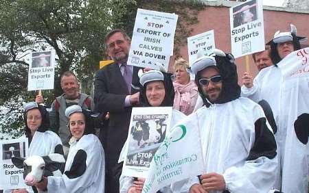 CLEAR MESSAGE: MP Gwyn Prosser, pictured centre left, with some of the demonstrators. Picture: MARY GRAHAM