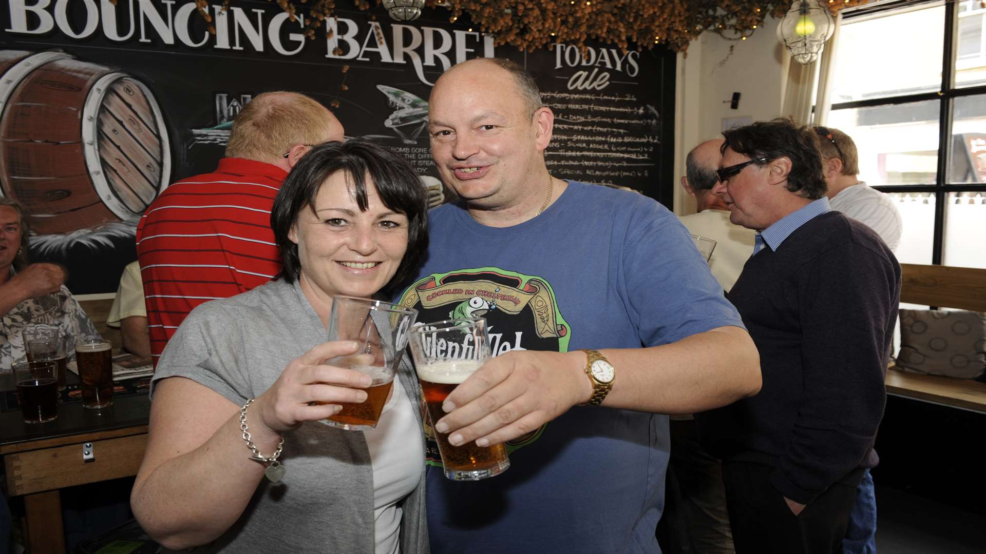 Penny and Trevor Wicks at the Bouncing Barrel in Bank Street