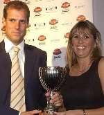 BIG NIGHT: Ed Smith receives the KM Group Readers’ Player of the Year award from Caroline Watson, advertisement manager of the Kentish Gazette. Picture: CHRIS DAVEY