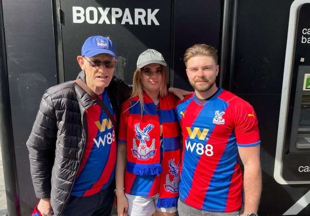 The 72-year-old regularly goes out to enjoy football matches, seen here with his grandchildren Summer and Luke. Picture: Kevin Dowd