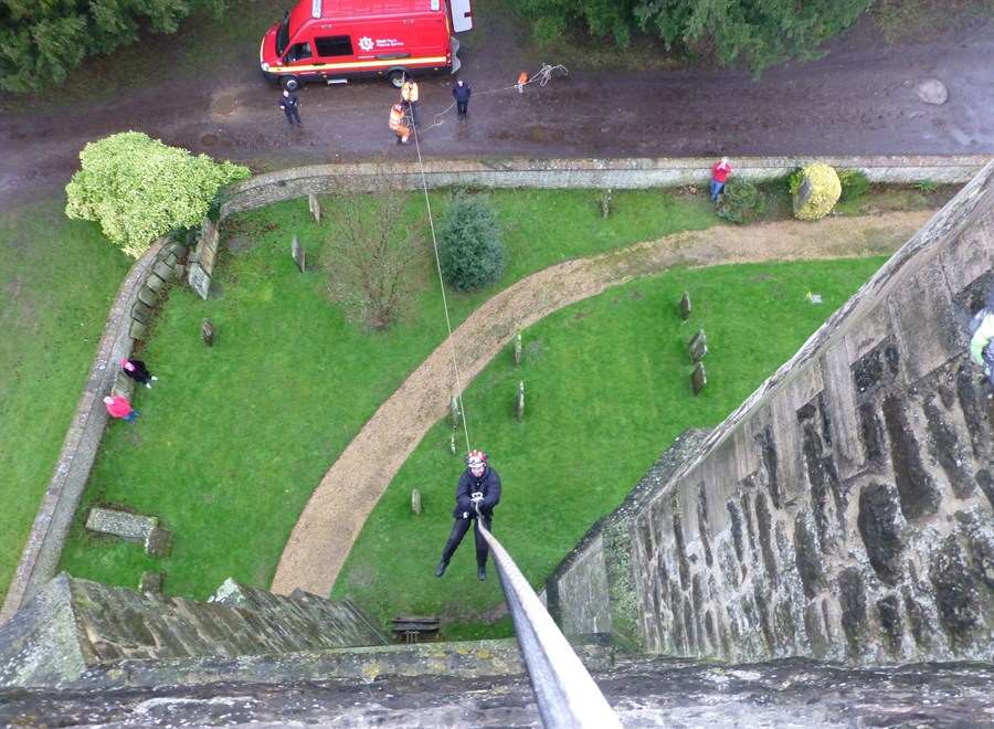 Crews carried out a daring operation at a Chevening church tower. Photo: KFRS.