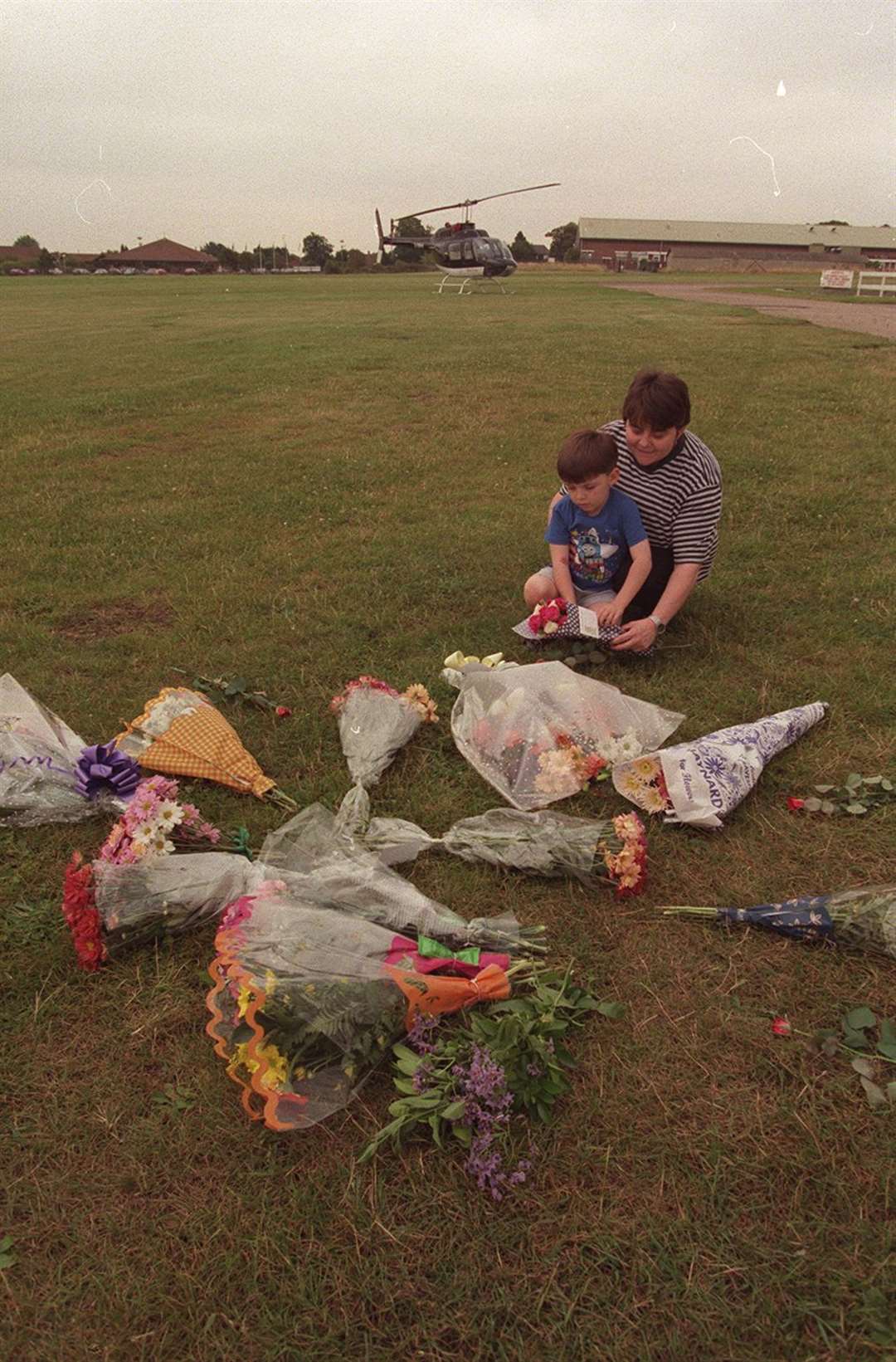 Flowers left at the scene of the Kent Air Ambulance crash in 1998