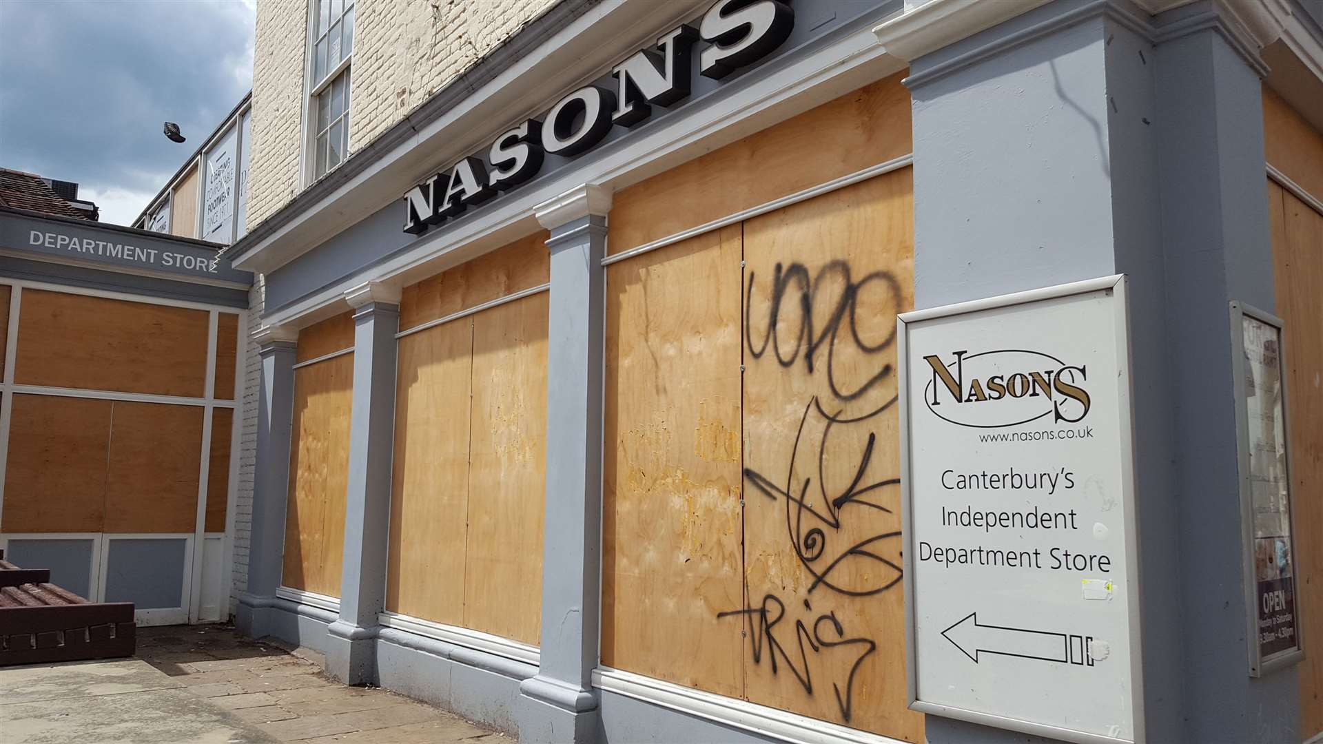The former Nasons store, pictured this summer, has been targeted by graffiti taggers since closing last year
