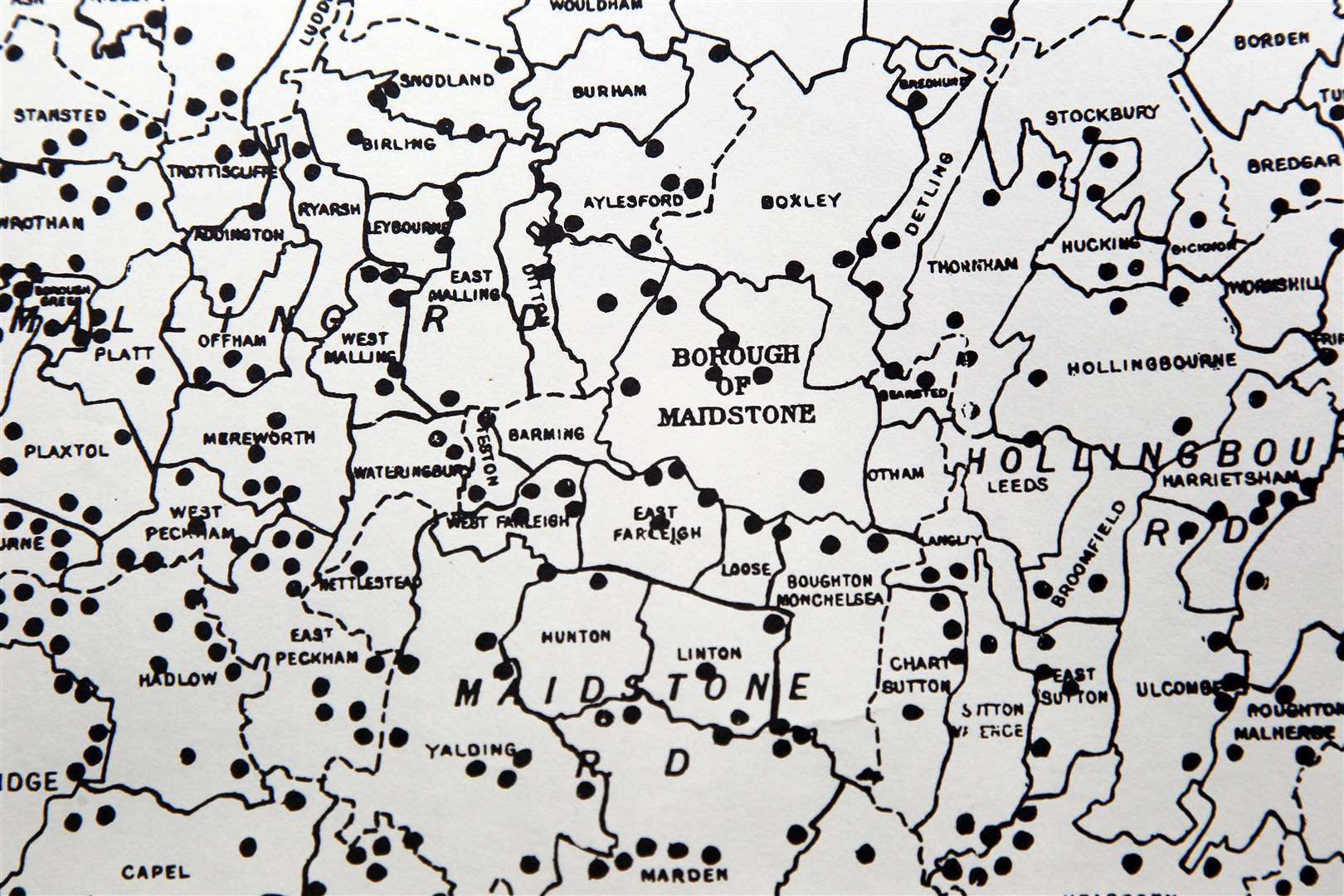 Alan Bignell has been sharing his doodlebug memories, pictured at his home in Barming, with a book showing the locations in Kent where they fell.Picture: Sean AidanAlans map of Kent, the black dots show ehere they fell. (10538040)