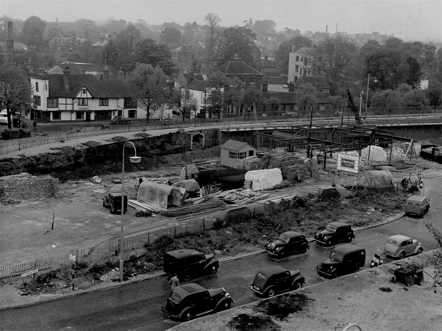 Work begins on the new bus station site in St George's Lane, Canterbury, in May 1955