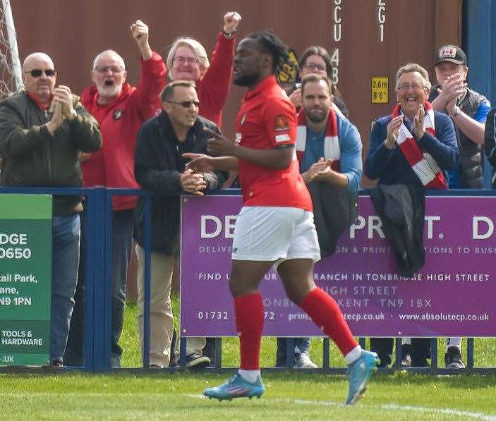 Shaquile Coulthirst scored Fleet's winner at Tonbridge last week and boss Dennis Kutrieb wants three more victories. Picture: Ed Miller/EUFC