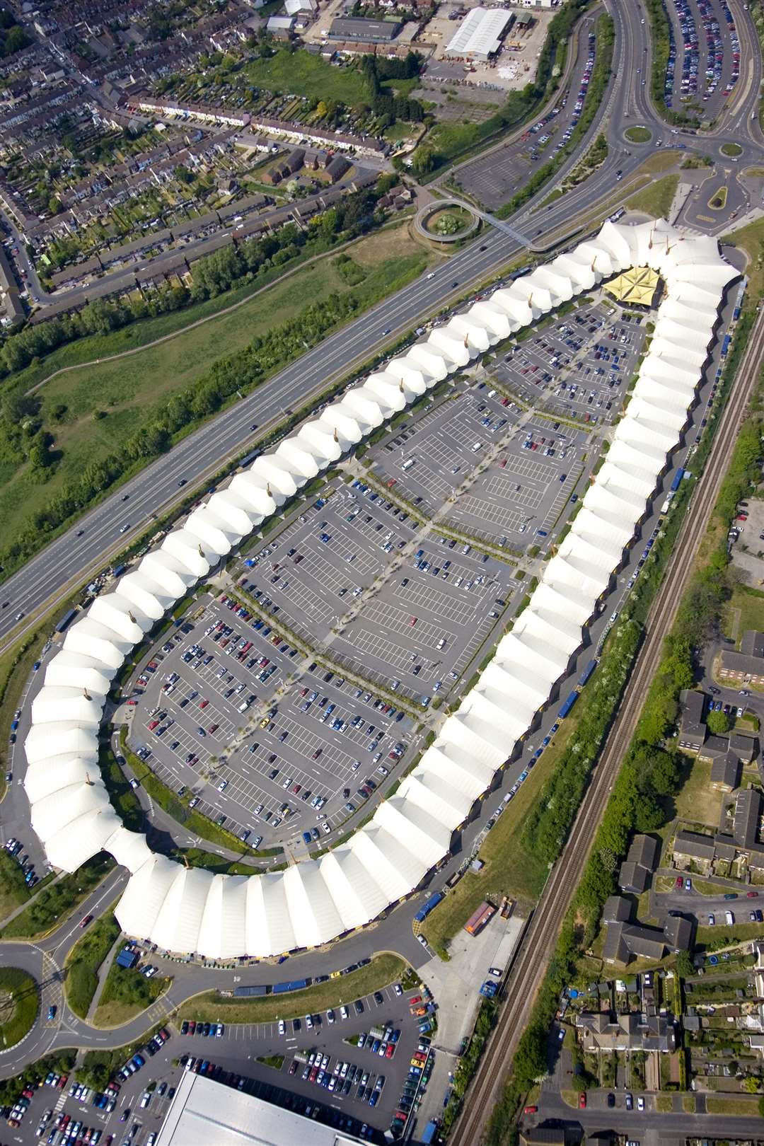 An aerial shot shows the current shape of the Designer Outlet, which is due to double in size by the end of September next year when another 50 units are added  Picture: Countrywide Photographic