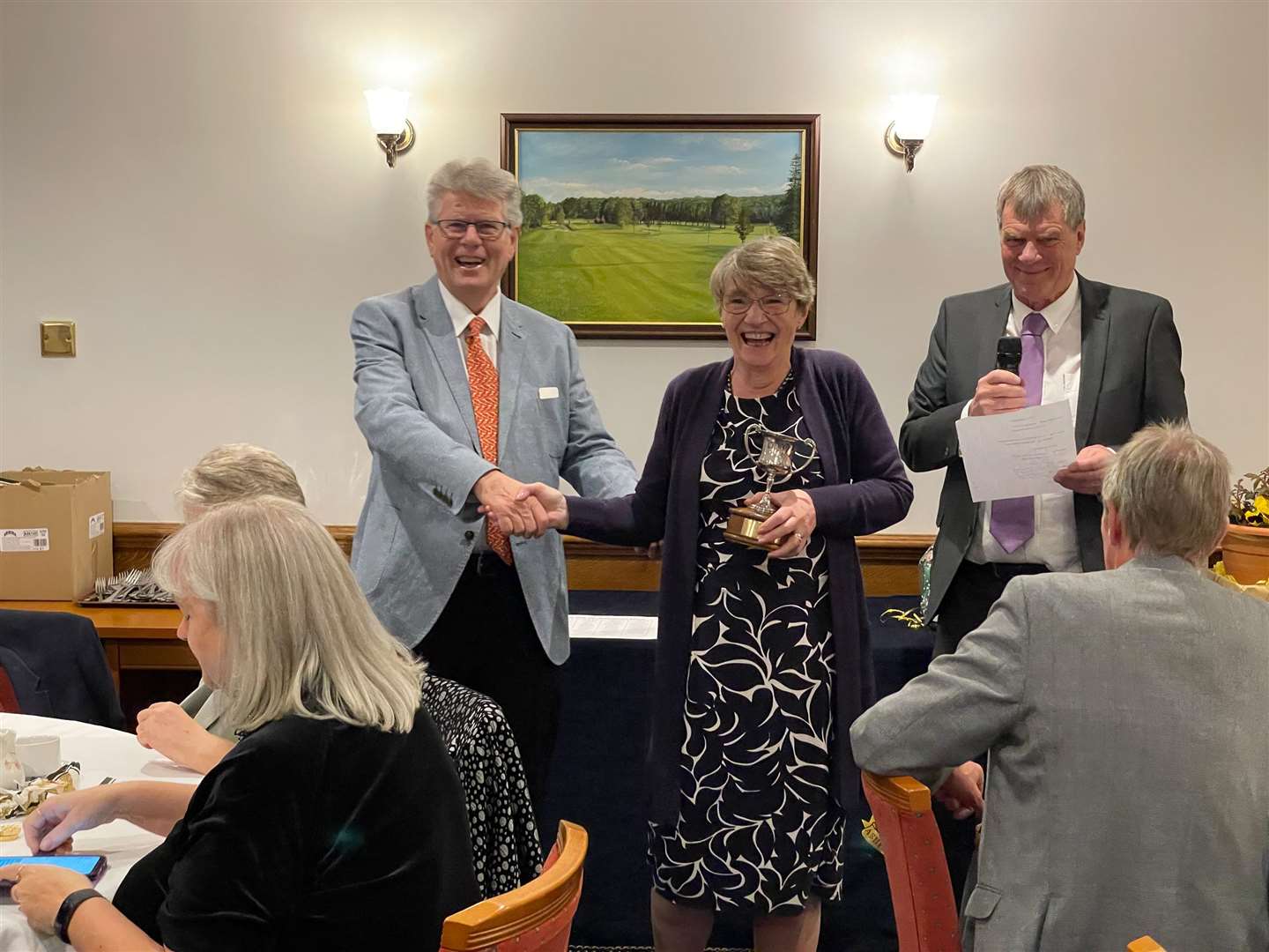 Sellindge & District Bowls Club have already held a presentation this year. Chairman Trevor Oliver-Jones presenting Rosemary Atkins with an award alongside vice-captain Kevin Gipson. Picture: Sellindge & District Bowls Club