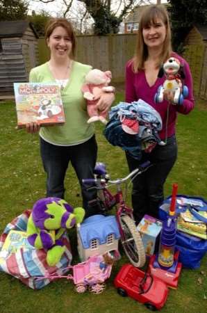 Kate Cartlidge and Sue Mangold with some of the items people have donated to help the Nash family