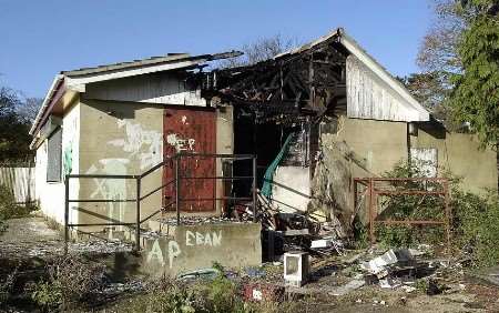 The derelict pavilion has been burnt out and vandalised. Picture: GERRY WHITTAKER