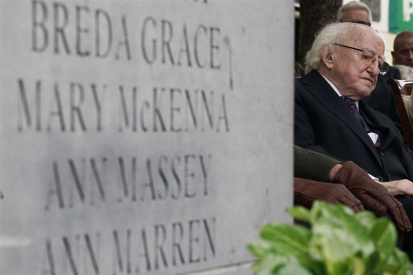 President of Ireland Michael D Higgins during wreath laying ceremony at the Memorial to the victims of the Dublin and Monaghan bombings (Brian Lawless/PA)