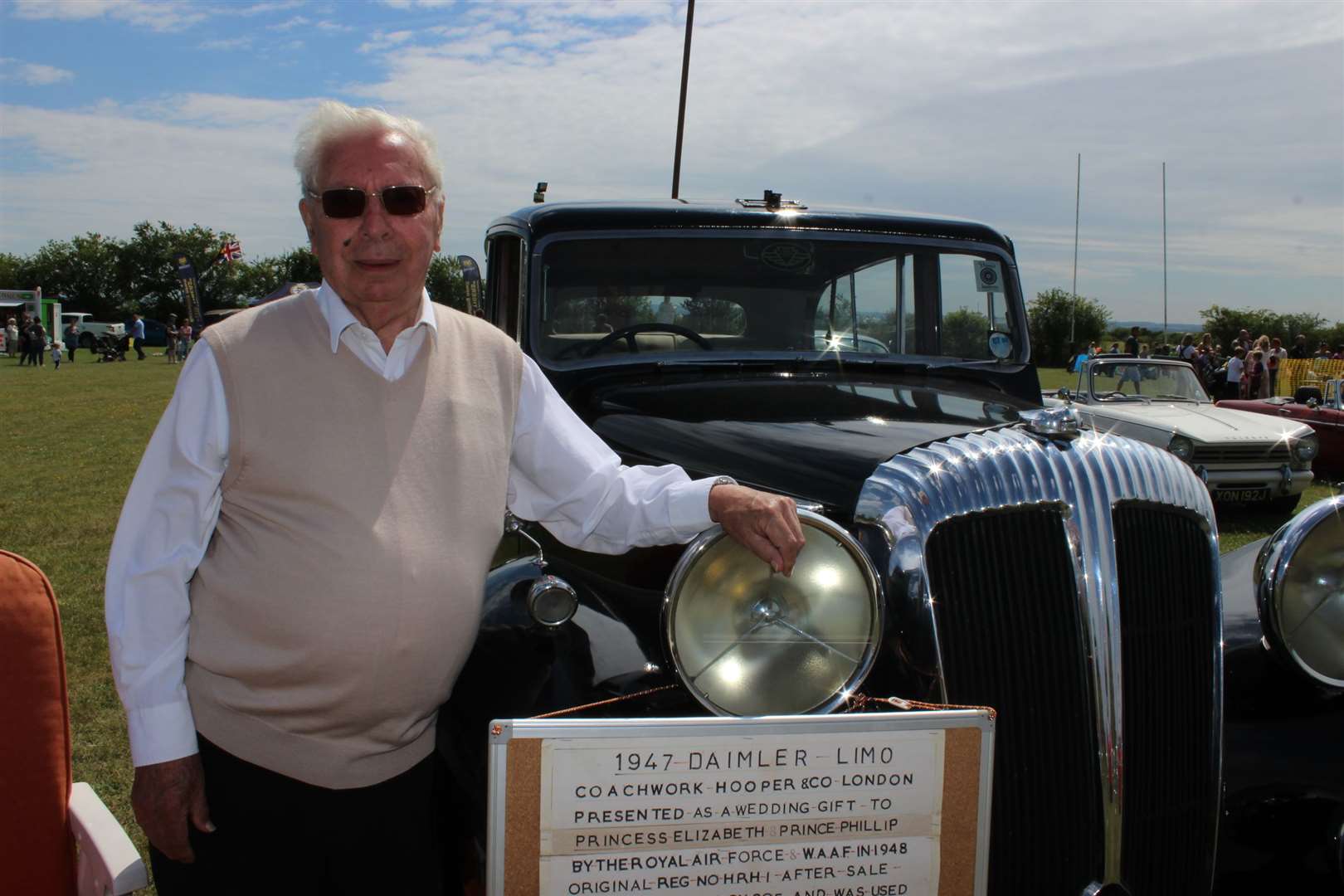 Retired Sheppey businessman Tom Lambkin and his 1947 Daimler limousine which was presented to Princess Elizabeth and Prince Philip by the RAF as a wedding present. The vehicle was on show at the Sheppey Spectacular