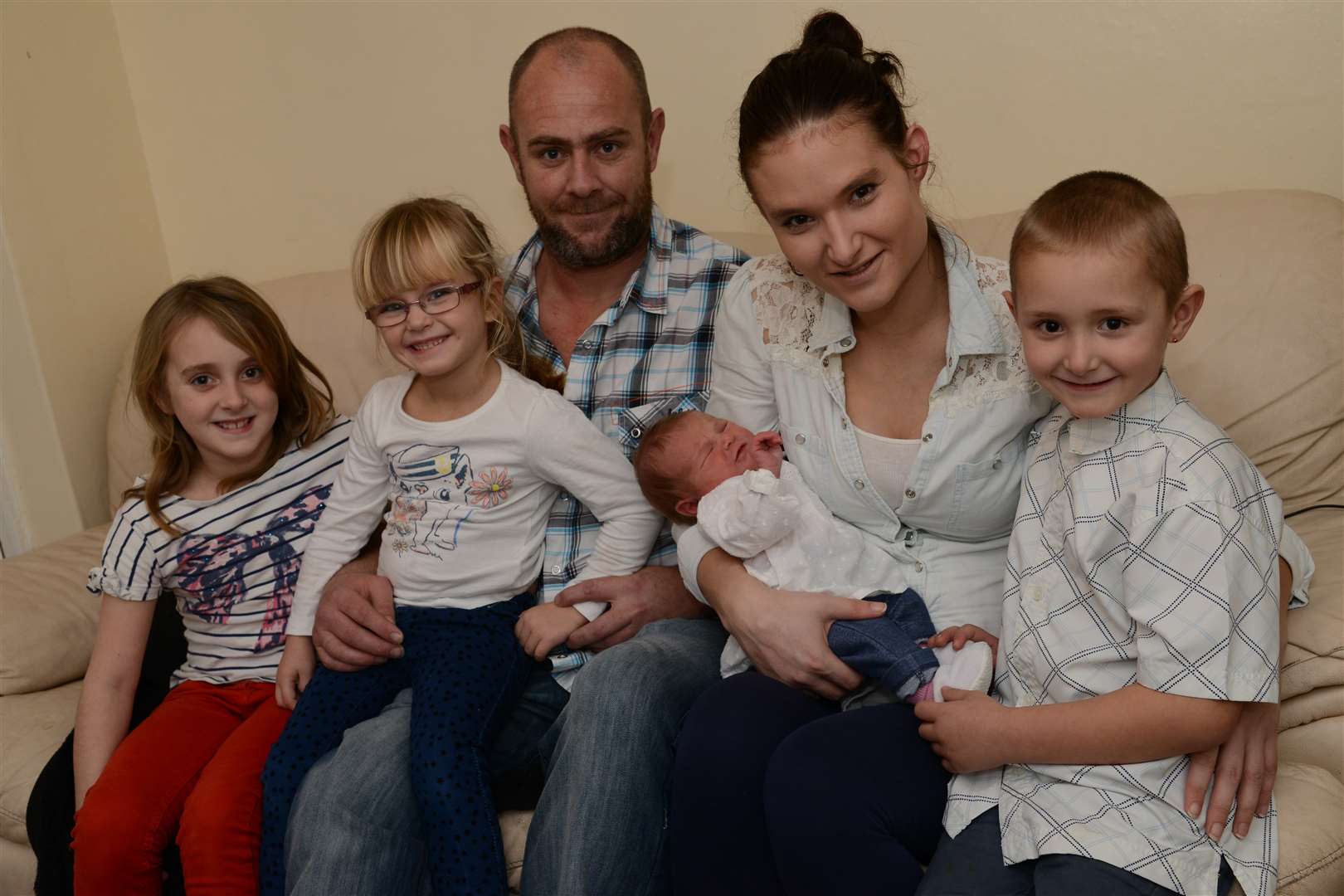 Kira and Darren Saunders with baby Ebony-Rose born on New Years day. Pictured are her sisters Survannah and Summer-Mai and brother Taigan