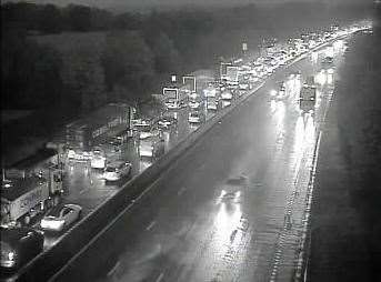 Queuing traffic on the clockwise M25 after the accident near Clacket Lane Services. Picture: National Highways