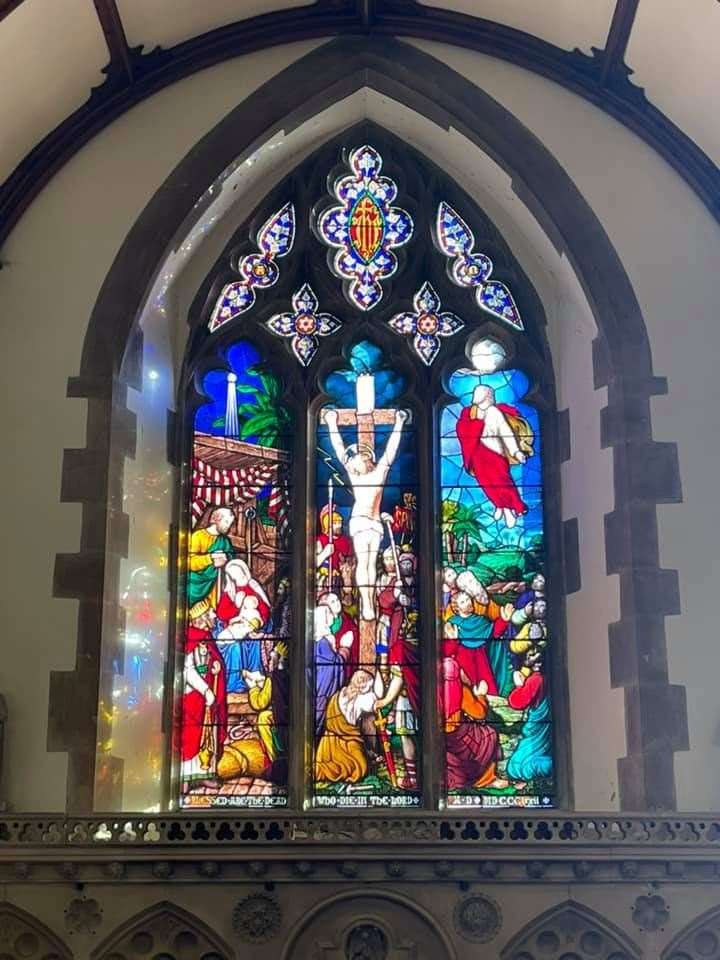 The 150-year-old window is back at Borden church. Picture: Fr Robert Lane