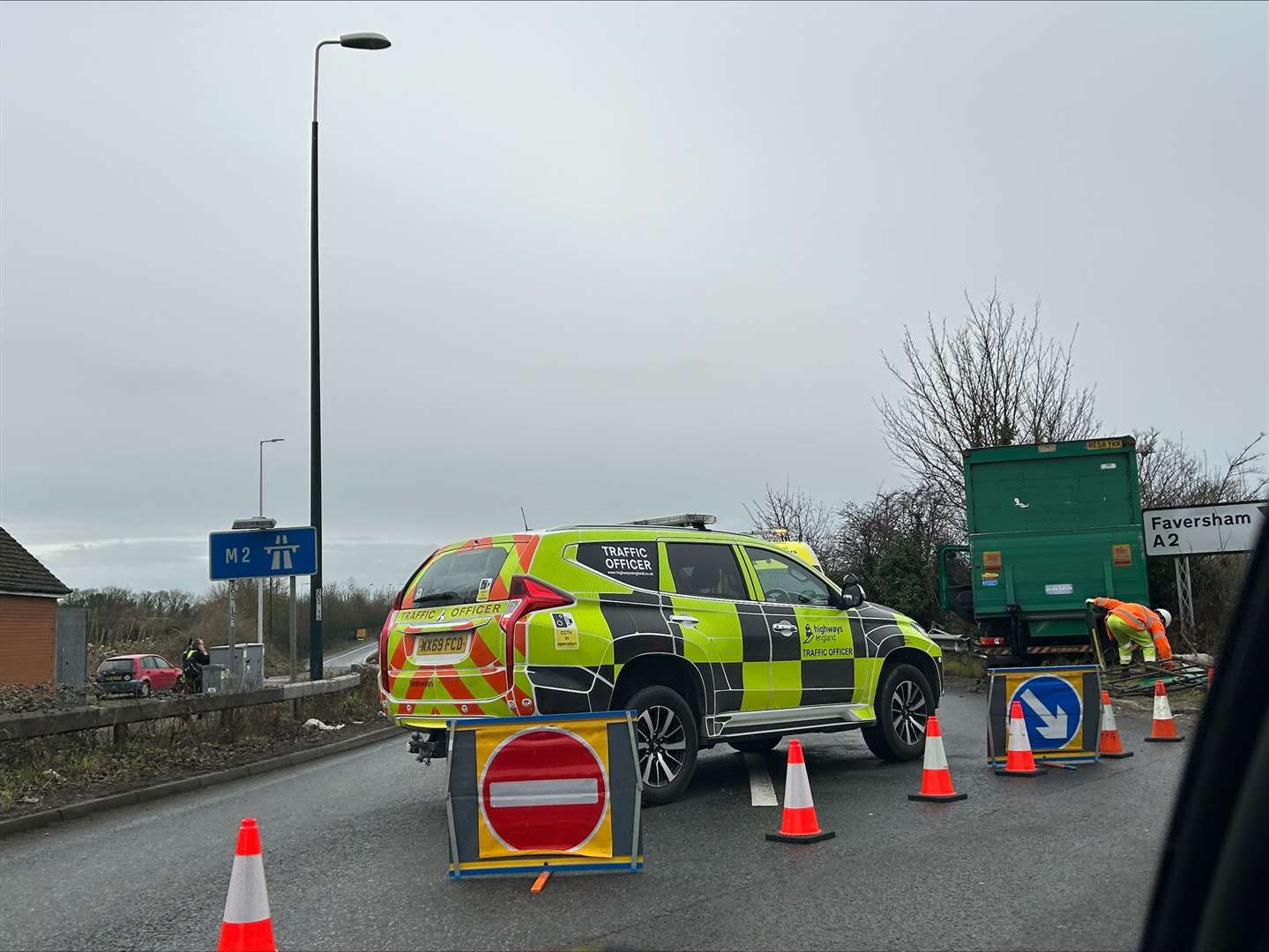 The M2 London-bound entry slip has been closed at Brenley Corner after a lorry crash. Picture: Charlie Harman