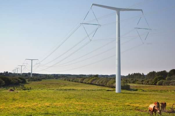 The new style T pylons which the National Grid says could replace the taller lattice type