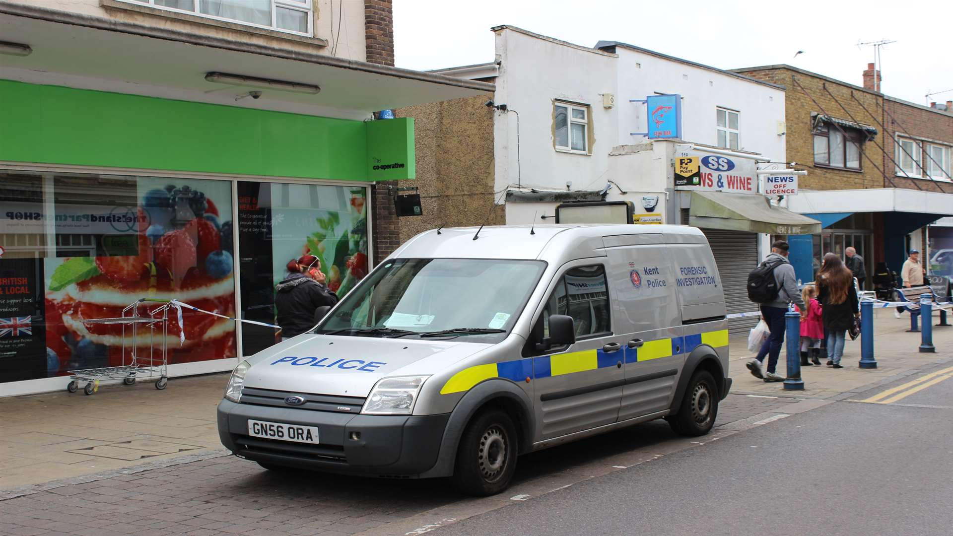 Police forensics van at Wheatsheaf Alley in Sheerness High Street