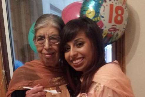 Harjit Chaggar with granddaughter Hannah on her 18th birthday