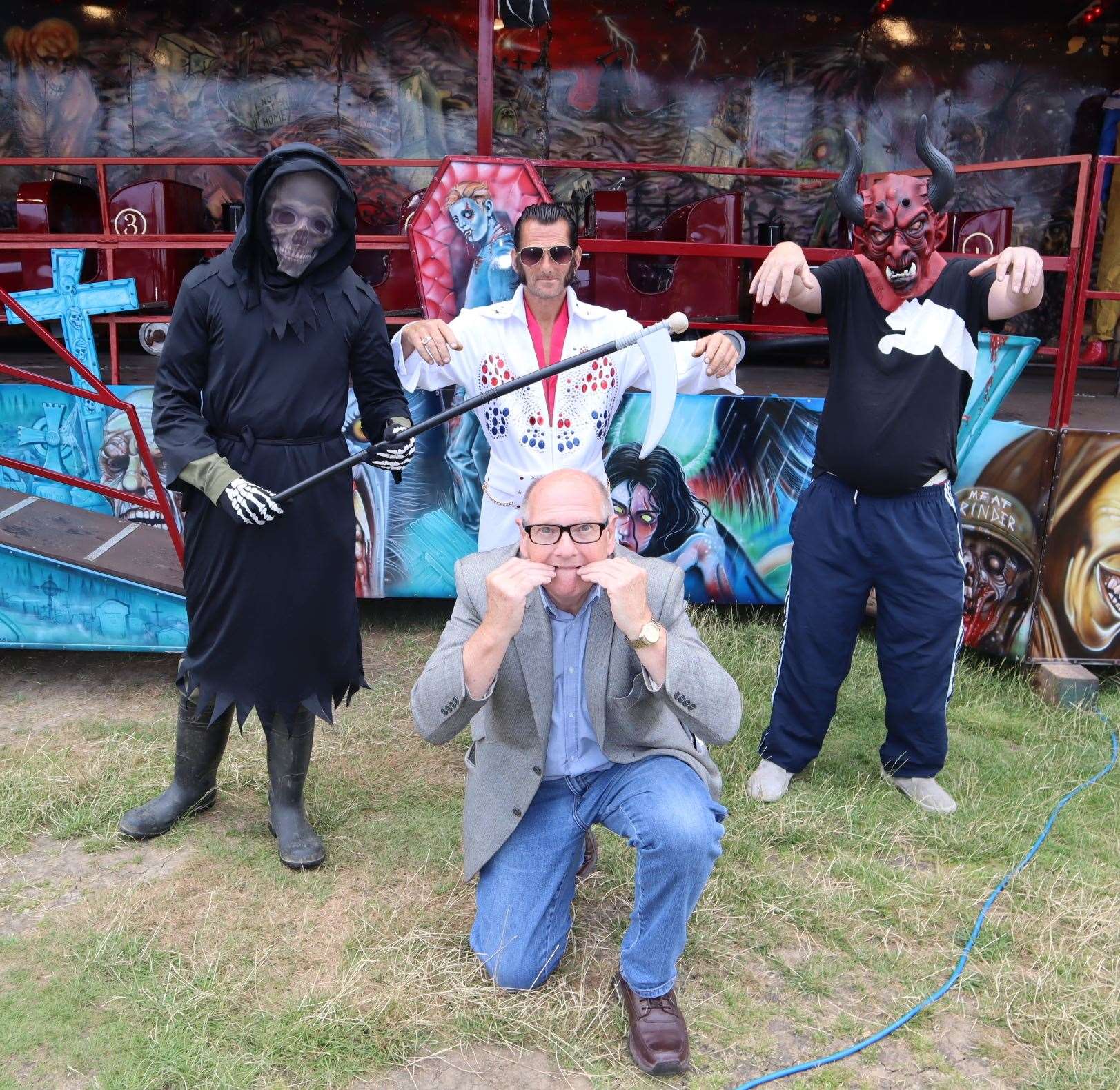 Fright night for reporter John Nurden as Death, Elvis and the Devil all jostle for a job on the Graveyard Express ghost train at Leysdown, Sheppey