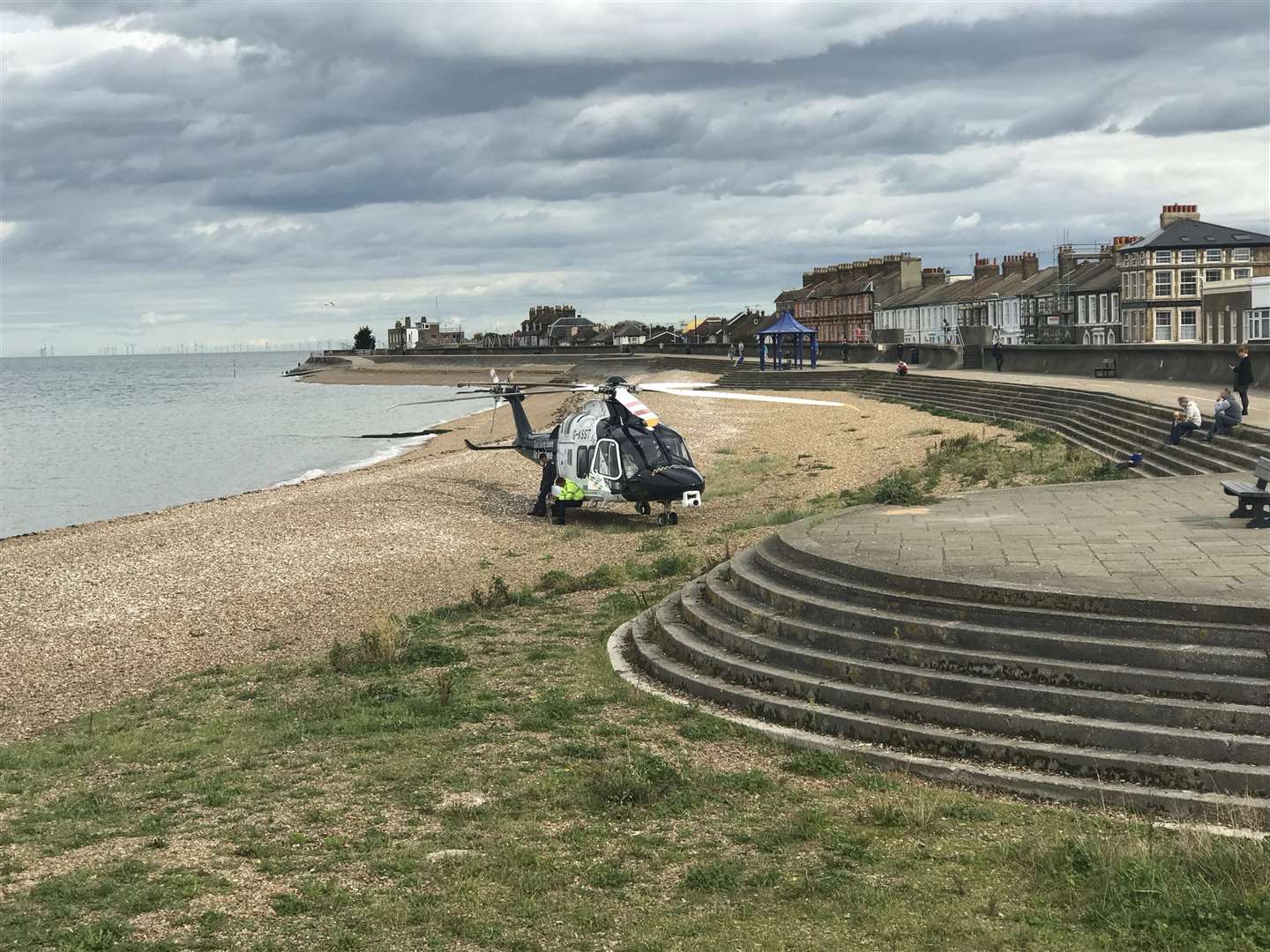 The air ambulance on the beach off Marine Parade, Sheerness