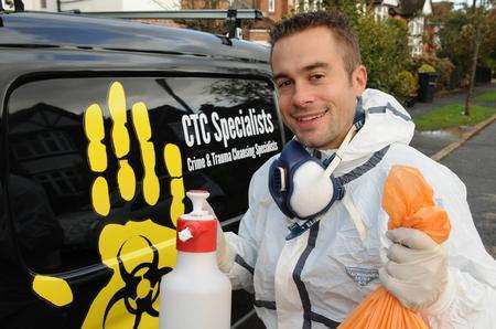 Crime scene clean-up specialist Dan Foreman with his van