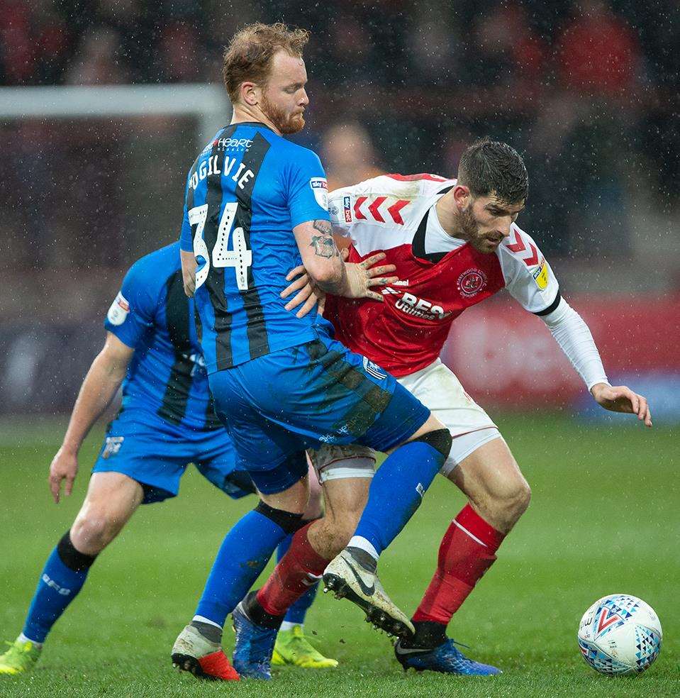 Connor Ogilvie holds off Ched Evans Picture: Ady Kerry