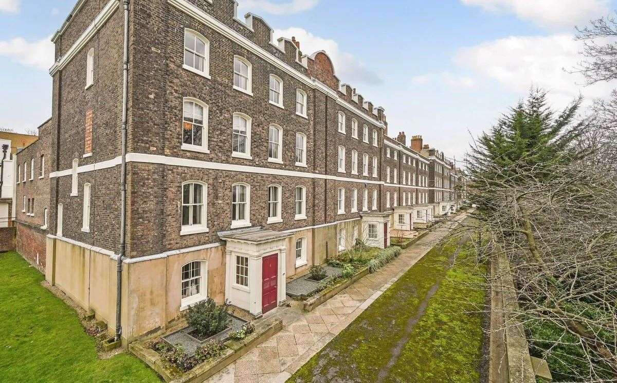 One of the houses in this row of 12 Georgian properties at the Historic Dockyard in Chatham is up for sale. Picture: Savills