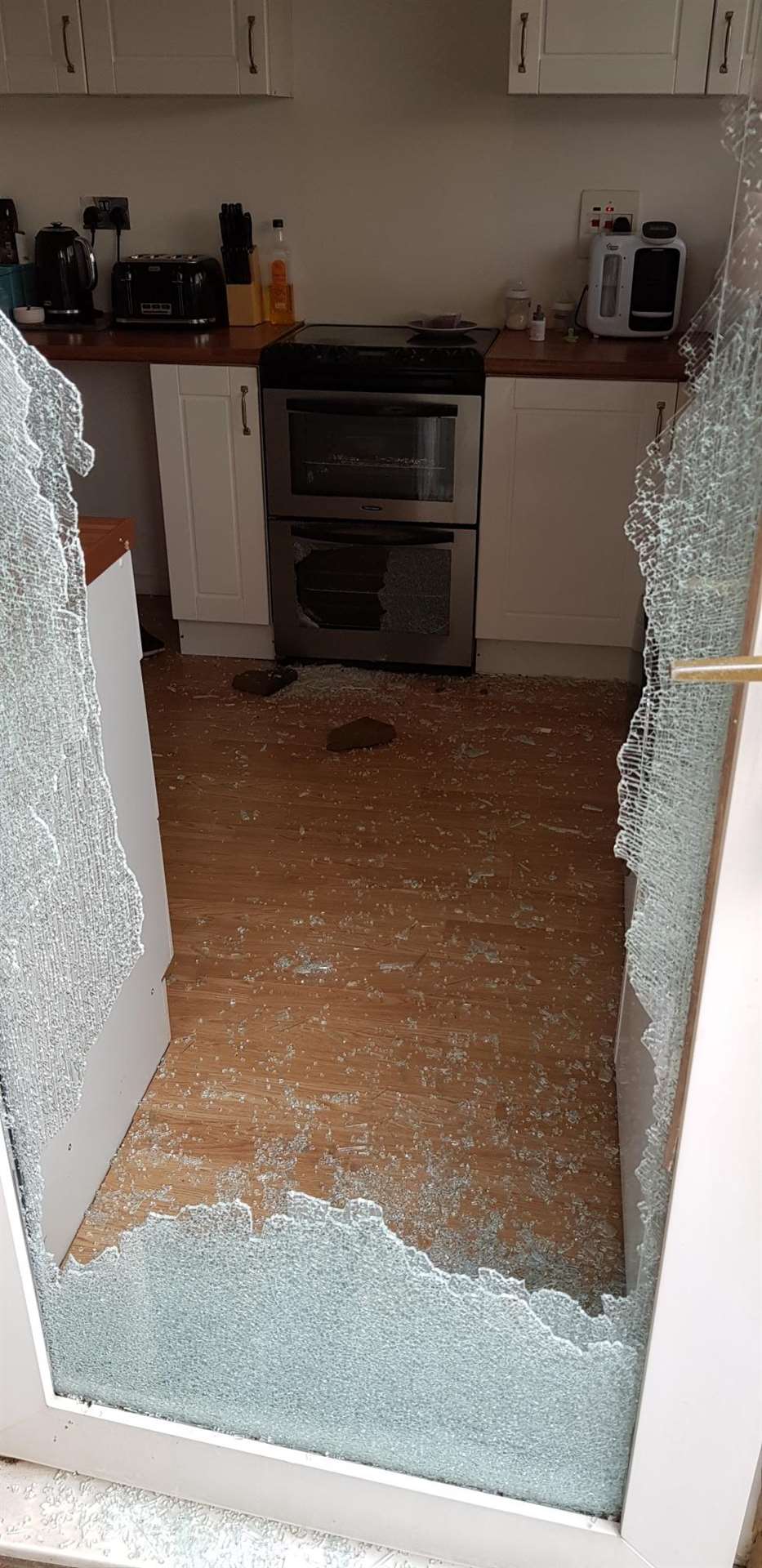 It is believed the intruder smashed the back door to gain entry to the property (5931349)