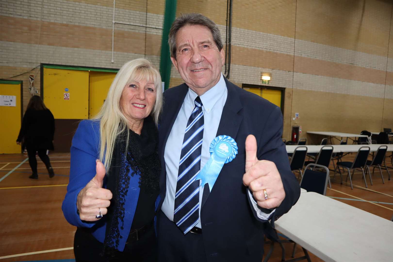 Thumbs up for victory: Conservative Gordon Henderson and his wife Louise at the Sittingbourne and Sheppey general election count (24151129)