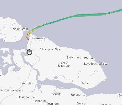 Voyage of the Bahri Yanbu shows it sailed to Sheerness on Wednesday. Map: MarineTraffic.com