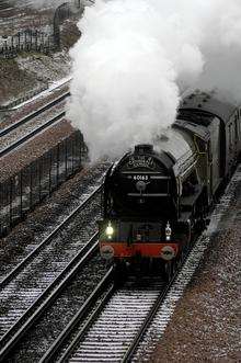 A1 class steam engine Tornado streaks past the Channel Tunnel