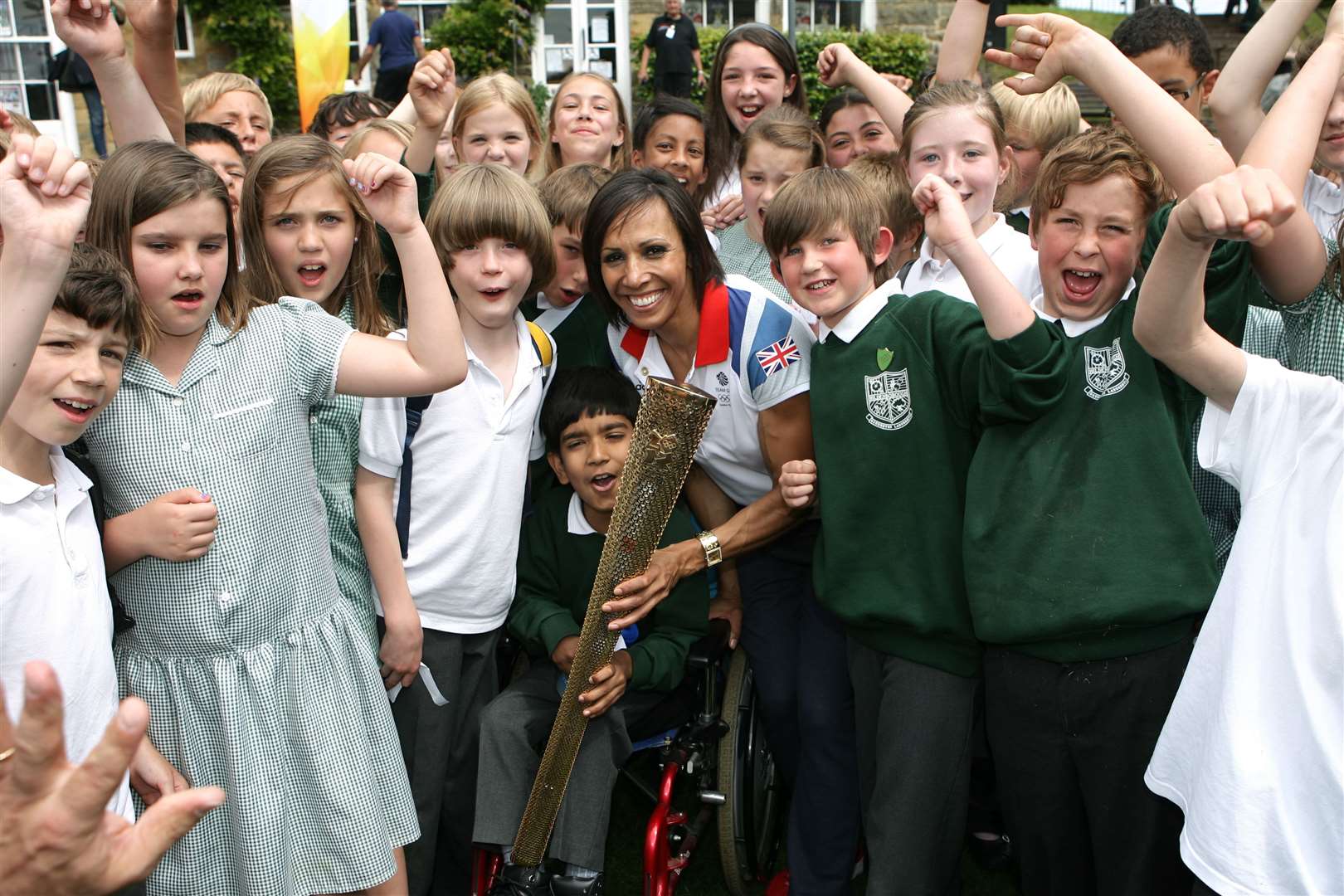 Dame Kelly Holmes with pupils from her old school Hildenborough Primary