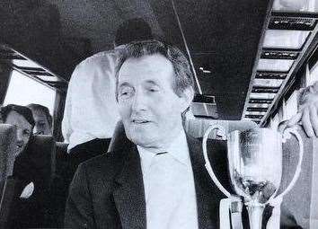 Former chairman Frank Davis with the Kent League Cup which the team had just won against Whitstable Town in 1990. Picture: Tonbridge Angels Football Club