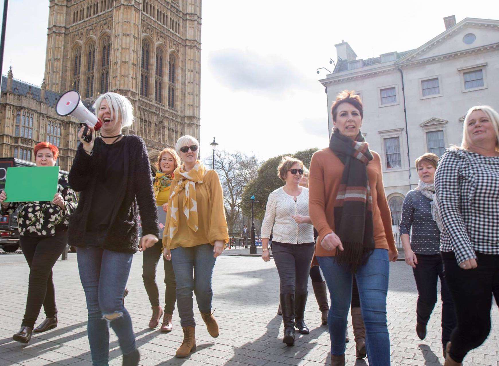 The shoot took place outside of the Houses of Parliament. Picture: Mark Sydserff/Breast Cancer Now