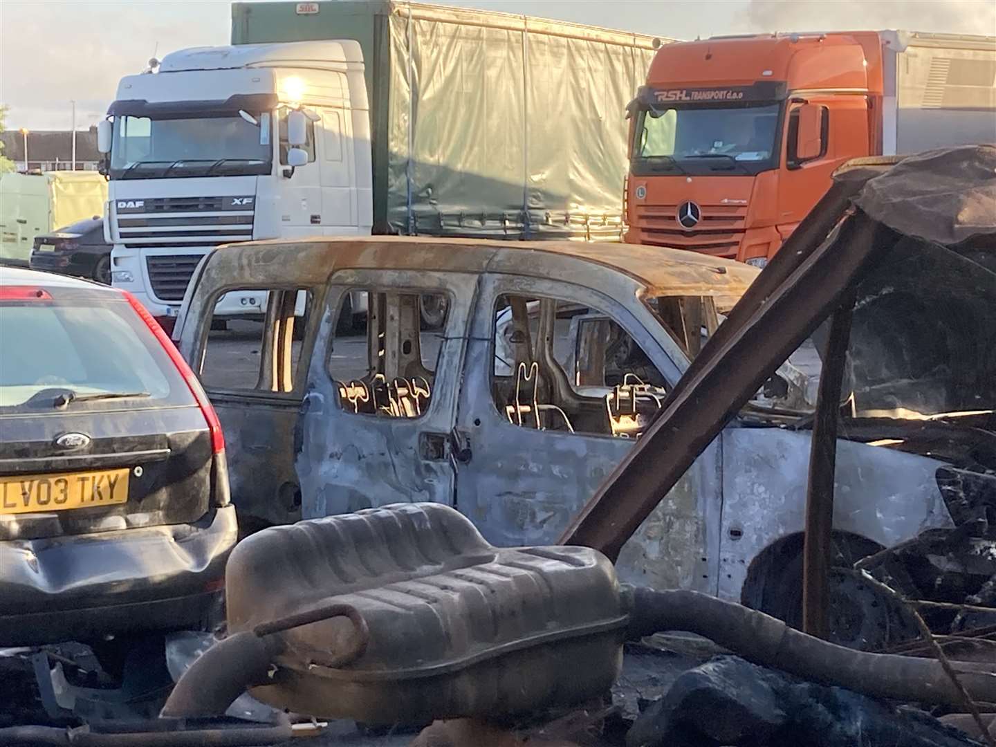 Burnt out wreck: all that remains of Malcolm Staines' van