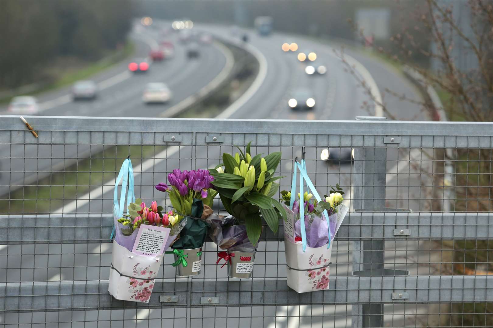 The tributes on the footbridge over the M20. Picture: Martin Apps