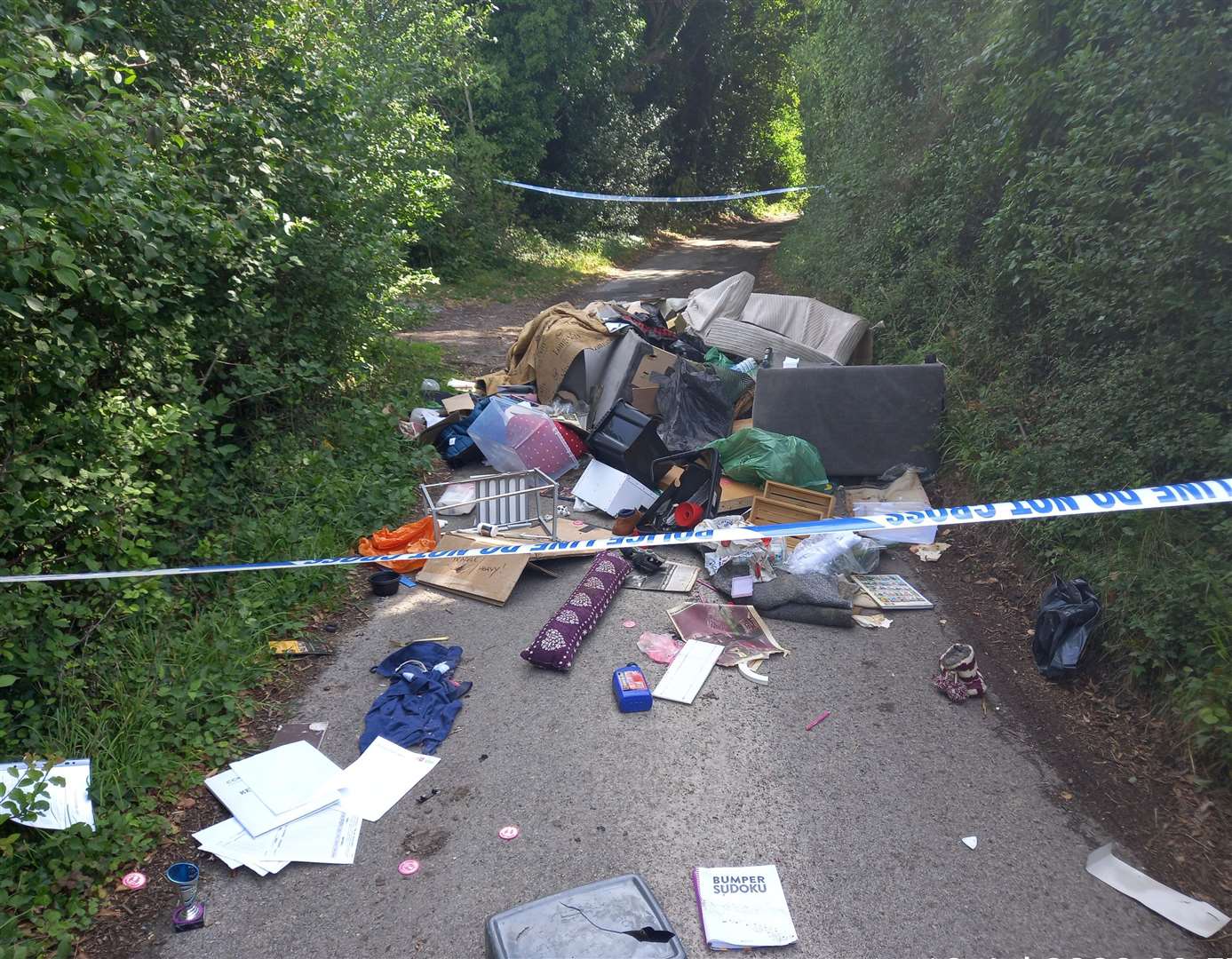 The huge pile of fly-tipped waste left in New Forest Lane, Chilham. Picture: ABC