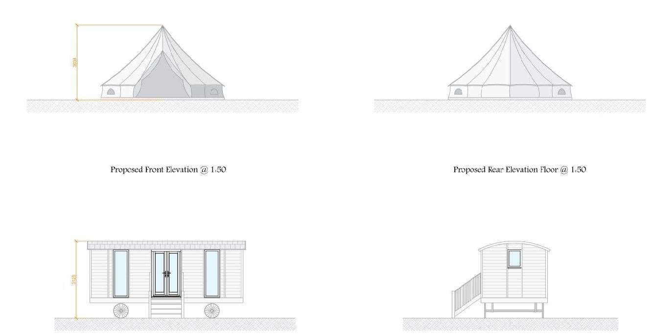 Plans for how the shepherd hut and tents at the glamping retreat in Stockbury will look, if plans are approved Picture: Birchmere