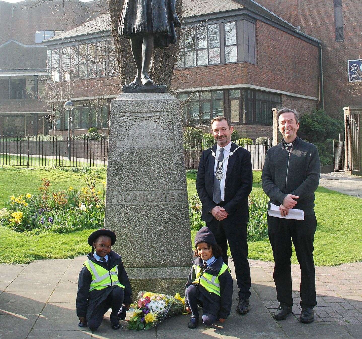 Flowers were laid at the foot of the statue. Picture: Gravesham Borough Council