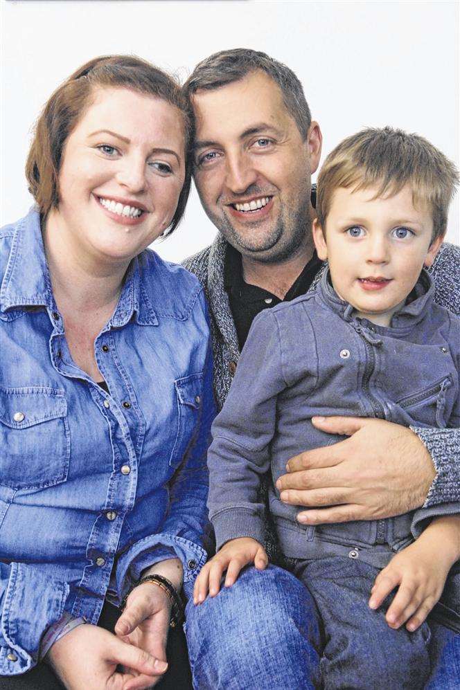 Emma Young with husband Luke and three-year-old son Vinnie at their home in Charlotte Street, Sittingbourne.