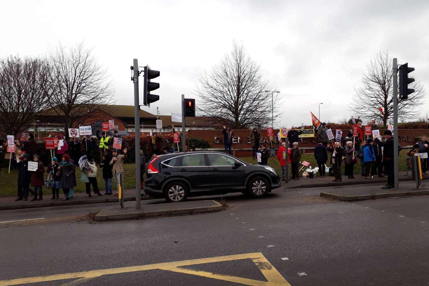 Protestors outside Margate's QEQM hospital. Picture: Janet Graham