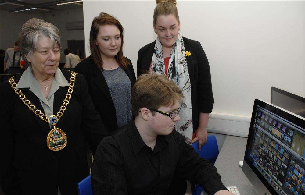 Mayor of Swale Cllr Sue Gent with Isle of Sheppey Academy students, who have created a film to promote Noise Awareness Week