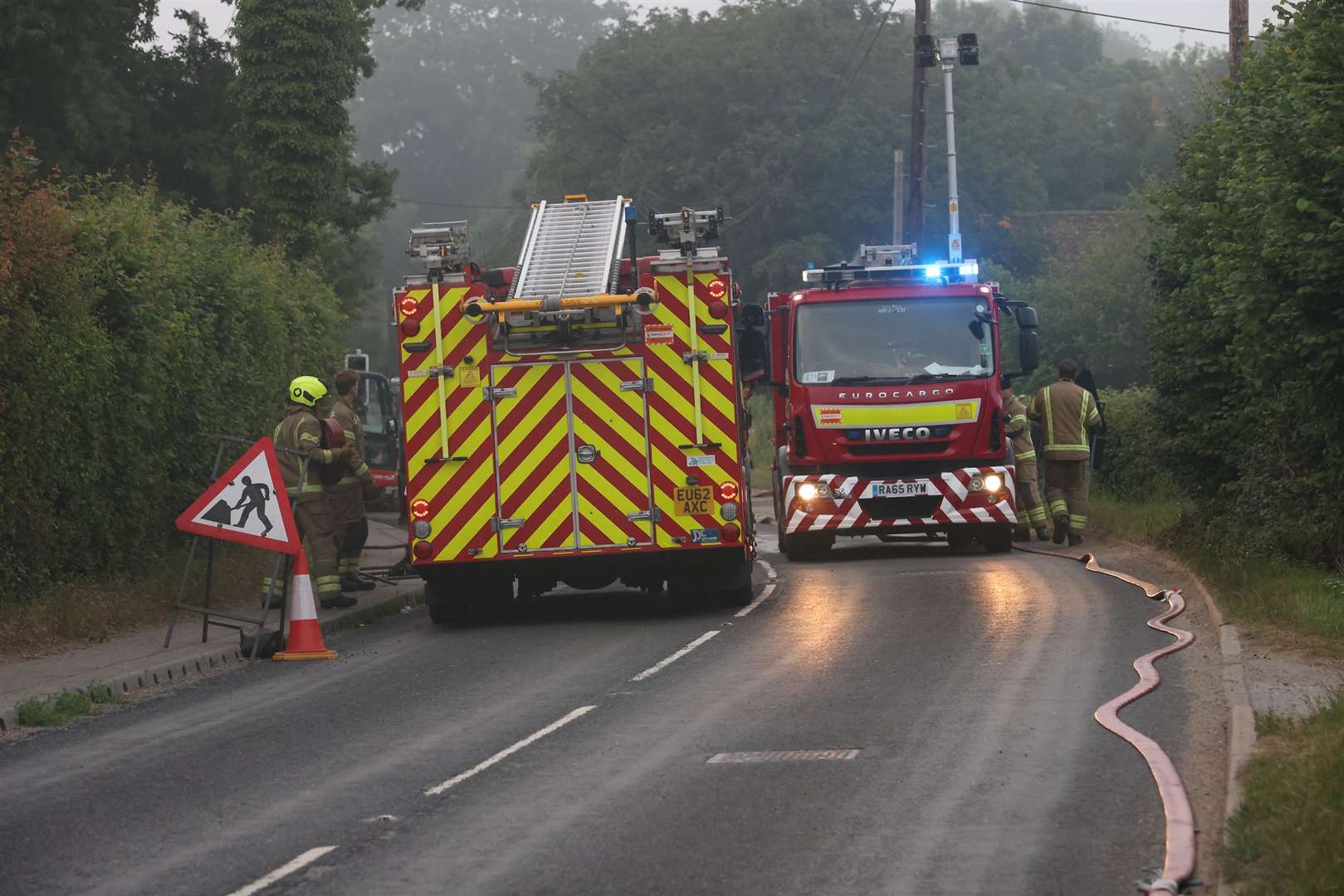 The gas main fire in Maidstone Road, Sutton Valence, near Maidstone. Picture: UKNIP