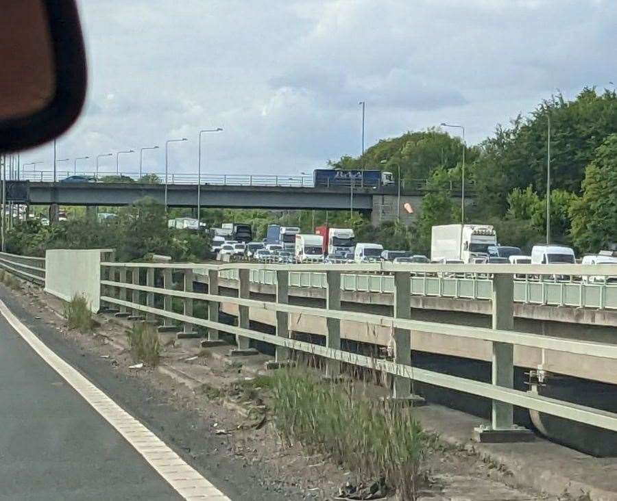 Traffic was queuing on the M2 due to a multi-vehicle crash
