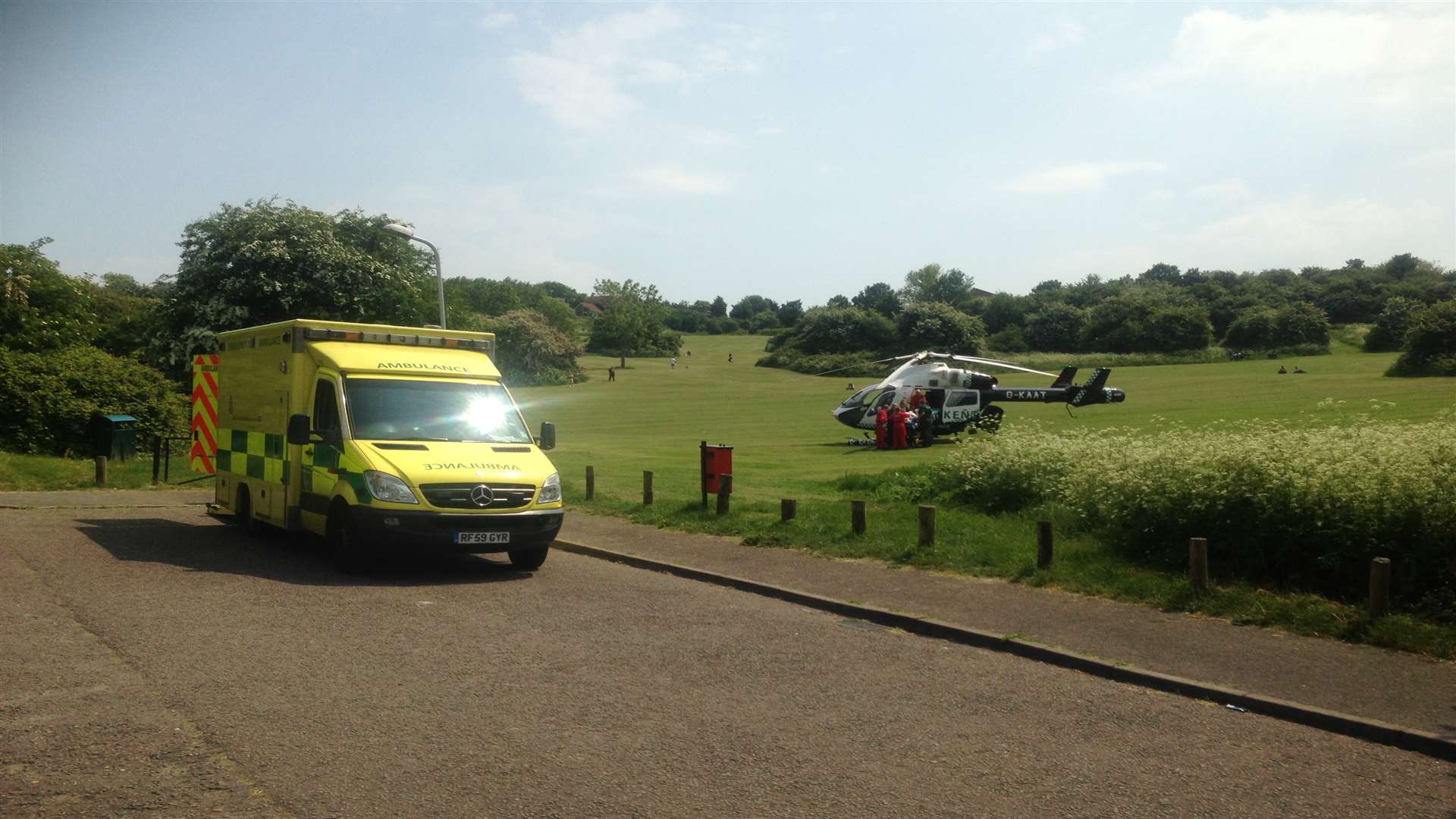 The air ambulance landed at The Glen in Minster