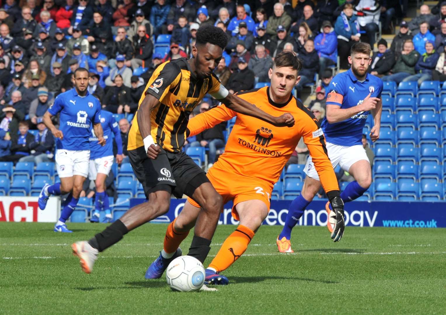 Blair Turgott scores for Maidstone at Chesterfield - his first league goal after the knee injury Picture: Steve Terrell