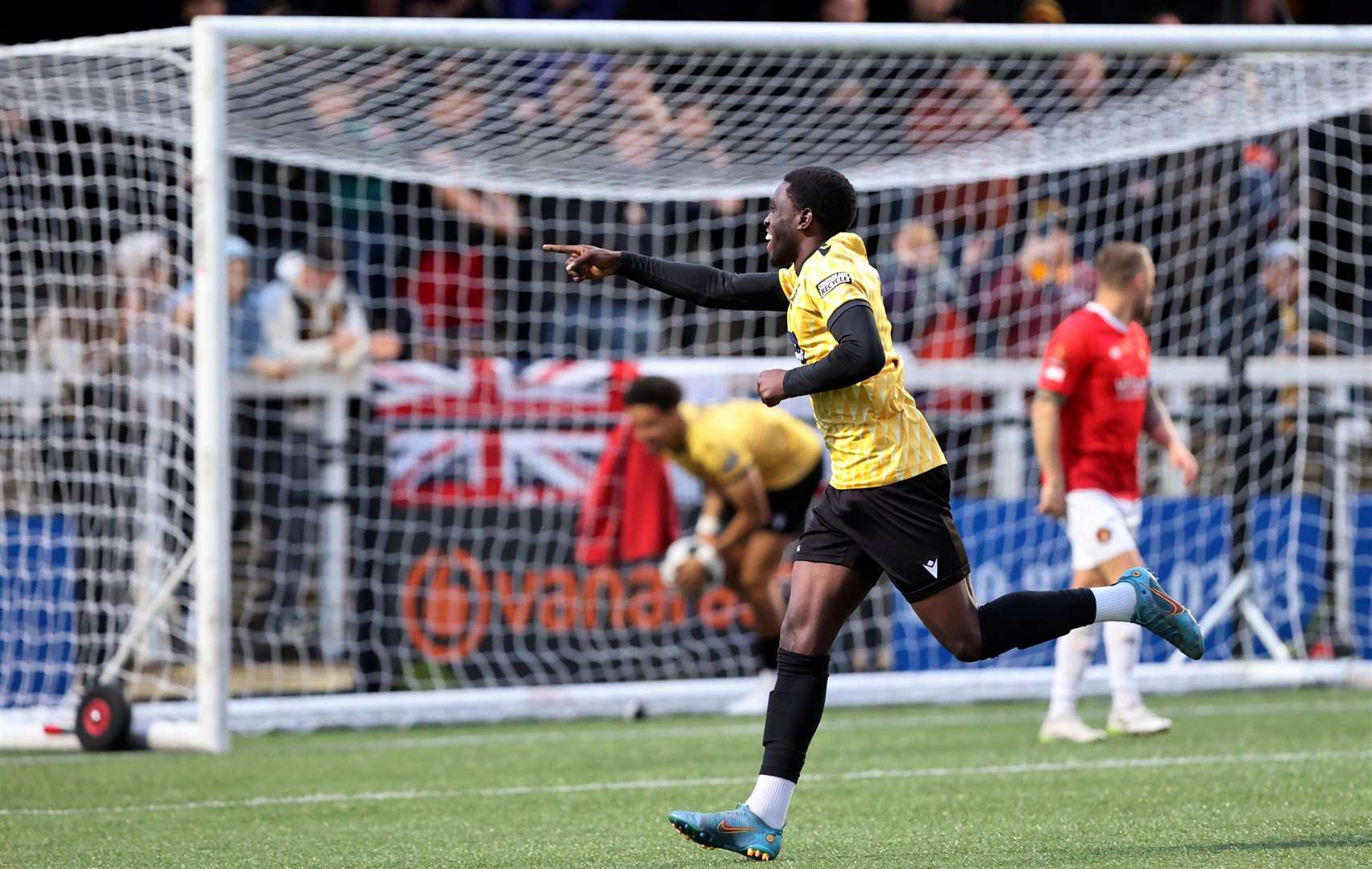 Michael Adu-Poku celebrates his first-minute opener for Maidstone. Picture PSP Images